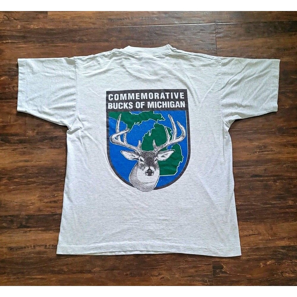 Vtg Fruit of the Loom Best Mens L Bucks Of Michigan Graphic T-Shirt Short Sleeve